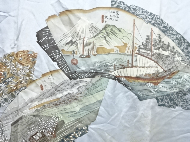 JAPANESE KIMONO / ANTIQUE MENS JUBAN / SILK / 53 STATIONS OF THE TOKAIDO